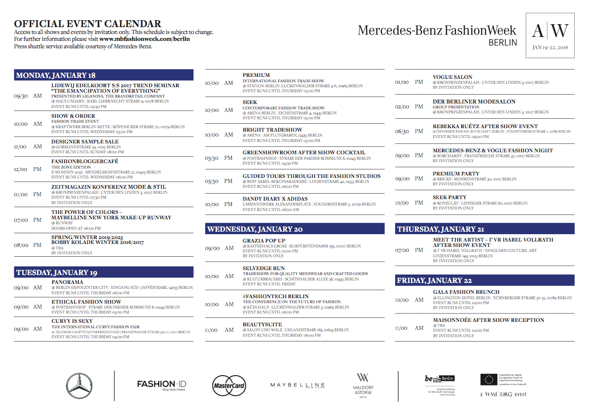 Schedule Events Mercedes-Benz Fashion Week Berlin